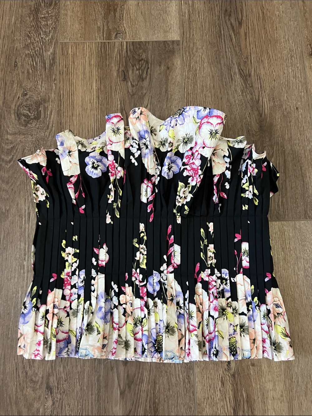 White House Black Market Black Floral Pleated Strapless Camisole